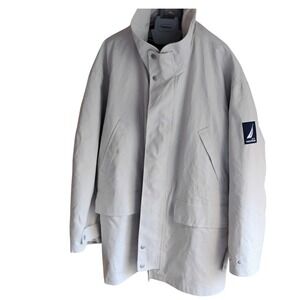 Nautica 4XL Men's Jacket – Off-White, Hidden Hood, Quilted Lining, Dual Closure